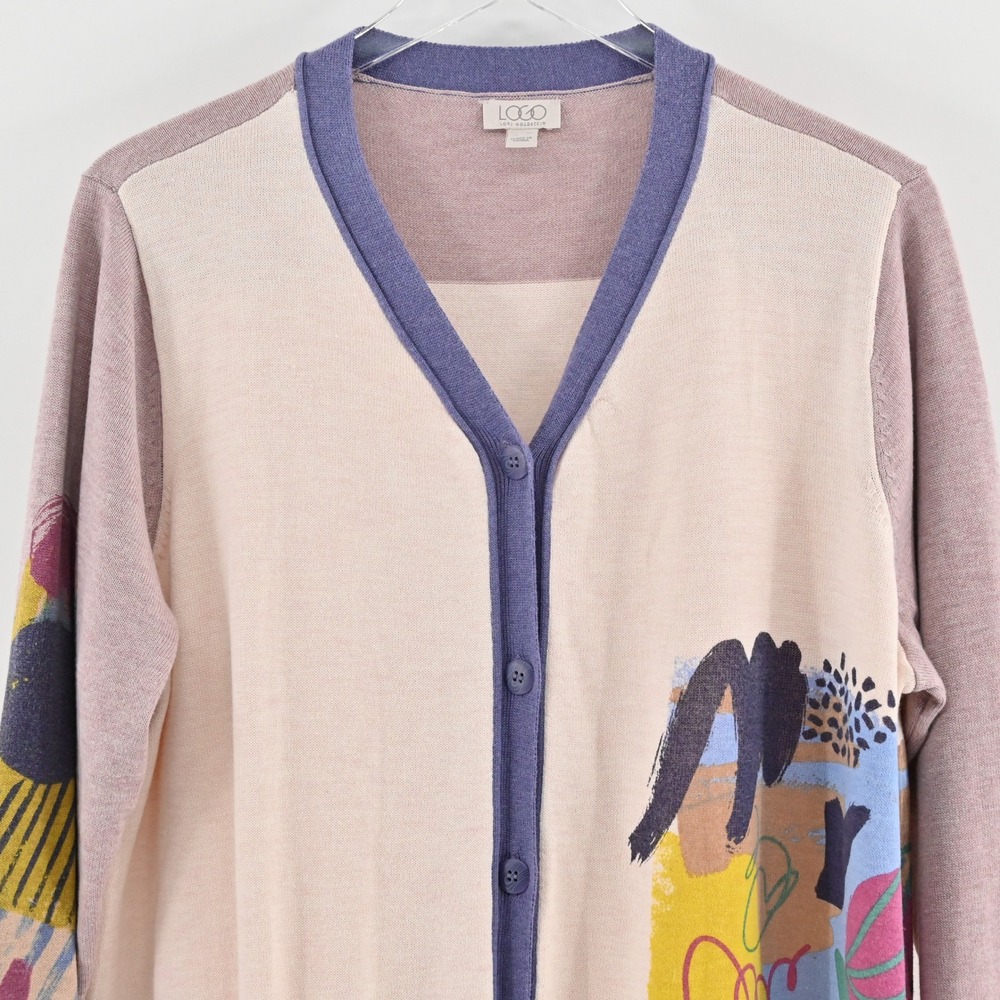 Logo Lori Goldstein Womens Cardigan Size XL Abstract Lightweight Art Colorful - Picture 9 of 13